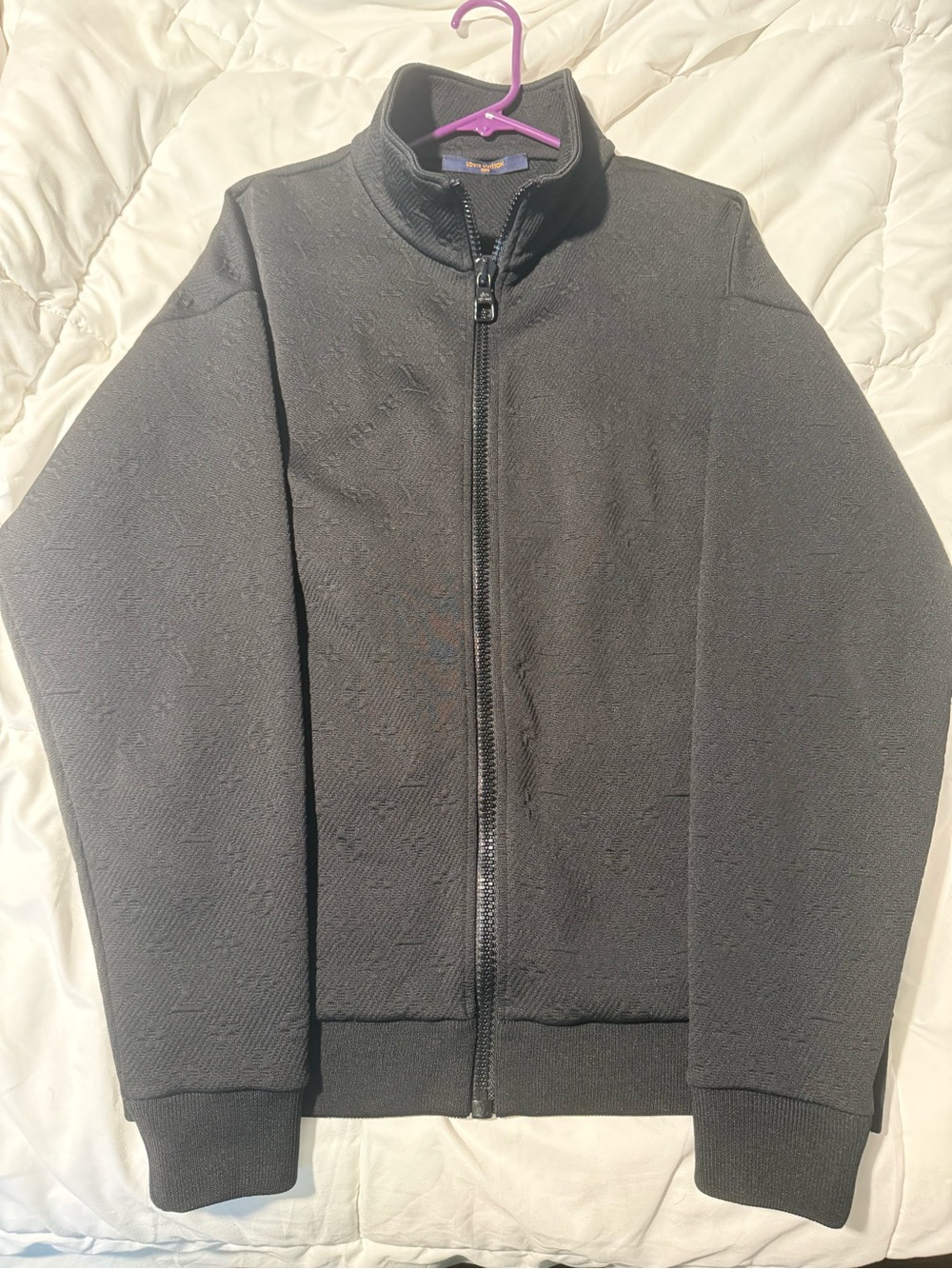 Authentic Louis Vuitton Black Full-Zip Textured Sweater Jacket sz medium